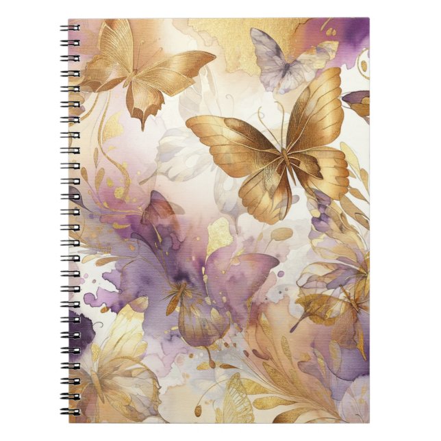 Carnet Papillon aquarelle violet et or Papillons (Devant)