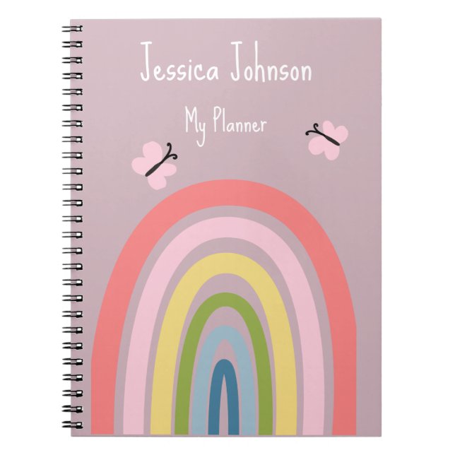 Carnet Papillon arc-en-ciel rose mignon (Devant)