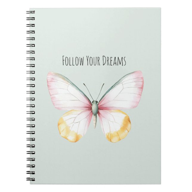 Carnet Papillon Blanc Jaune Rose Sarcelle Menthe (Devant)