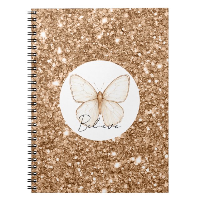 Carnet Papillon blanc pailleté de faux or   (Devant)