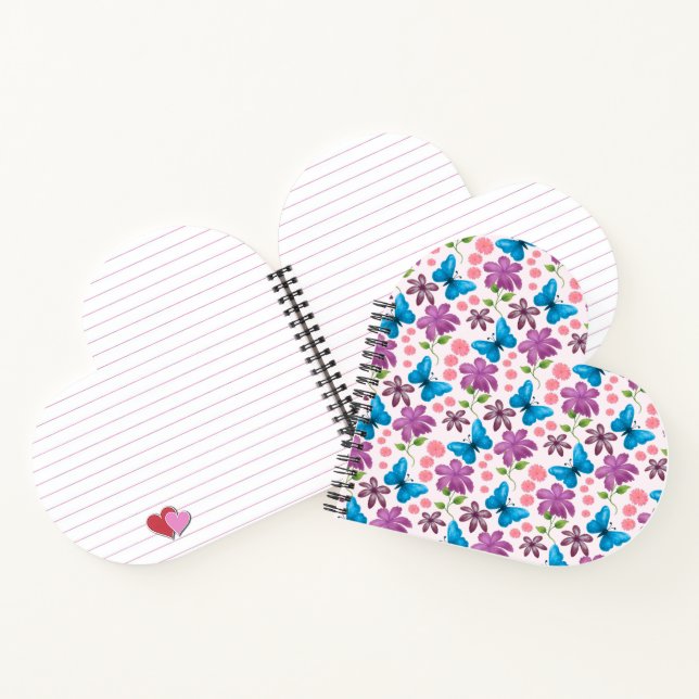 Carnet Papillon bleu et motif floral violet (Intérieur)