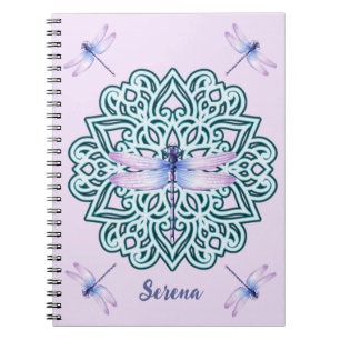Carnet Papillon bleu violet personnalisé Mandala rose