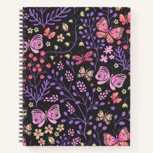 Carnet Papillon coloré et Fleurs Rose mignon