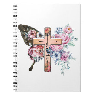Carnet Papillon Croix Foi floral