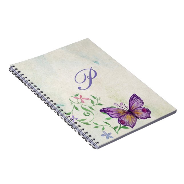 Carnet Papillon d'aquarelle assez Vintage Monogramme (Côté Droit)