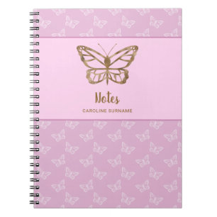 Carnet Papillon de faux papier d'or sur lavande violet