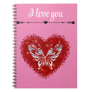 Carnet Papillon de parties scintillant à coeur rouge