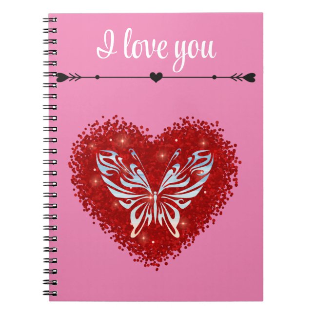 Carnet Papillon de parties scintillant à coeur rouge (Devant)