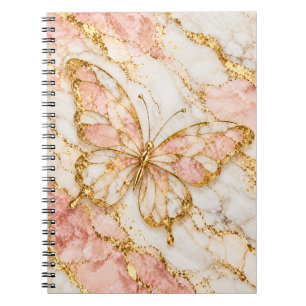 Carnet Papillon Doré Élégance Marbre Rose