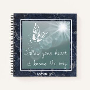 Carnet Papillon en marbre bleu Suivez votre coeur