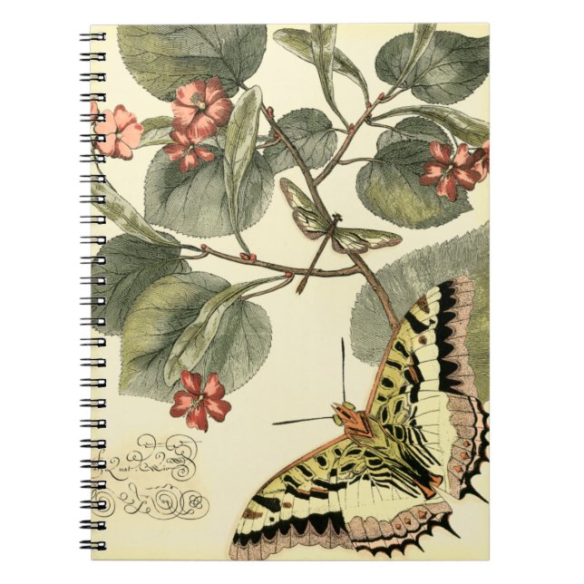 Carnet Papillon et libellule à fleurs rouges (Devant)