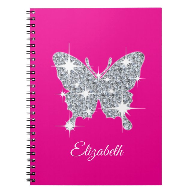 Carnet Papillon étincelant diamant personnalisé (Devant)