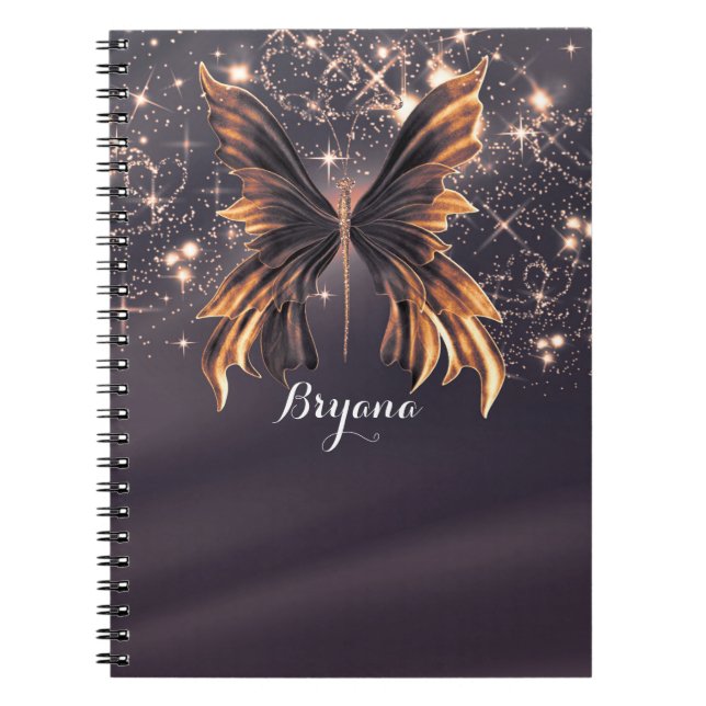 Carnet Papillon Fantastique Paillettes Dorées (Devant)