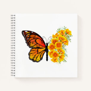 Carnet Papillon Fleur avec Pavot de Californie Jaune