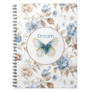 Carnet Papillon Fleurs Marron Crème Bleu Tan