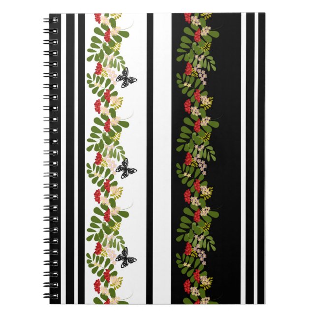 Carnet Papillon floral aux fleurs de canneberges (Devant)