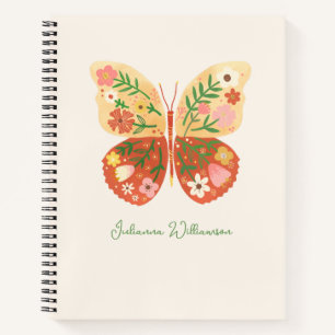 Carnet Papillon Floral Folk Boho Nom Personnalisé