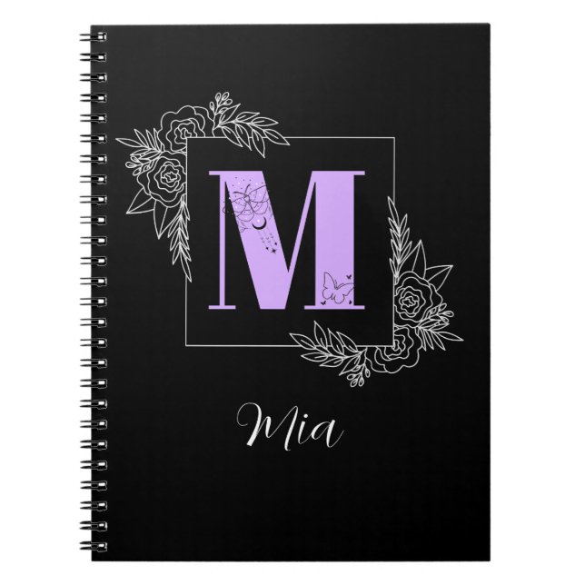 Carnet Papillon floral pourpre Monogramme personnalisé -  (Devant)