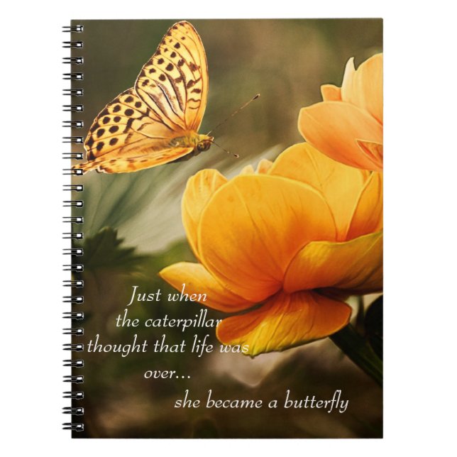 Carnet Papillon Jaune sur Fleurs Citation Inspirante (Devant)