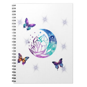 Carnet papillon, lune et cristaux