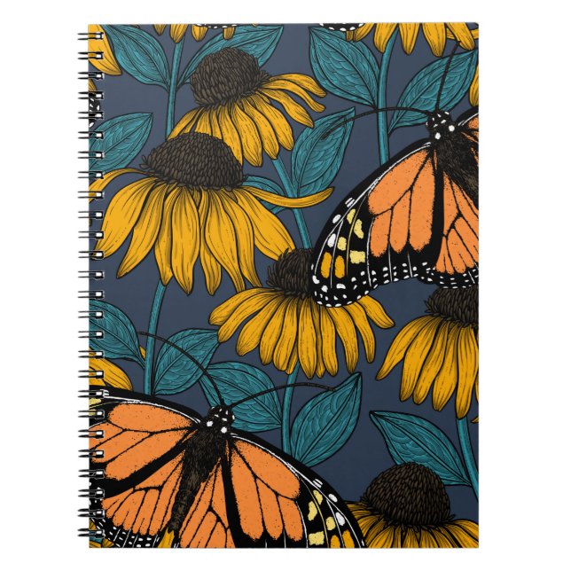 Carnet Papillon monarque sur confluents jaunes (Devant)