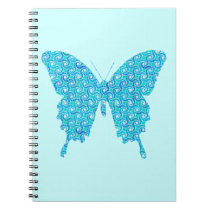 Carnet Papillon, motif en bleu, turquoise, blanc