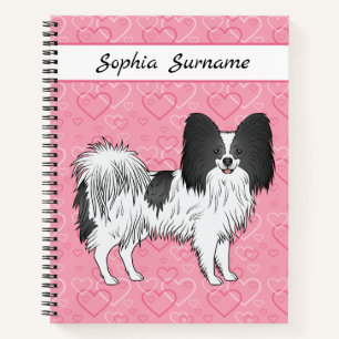 Carnet Papillon noir et blanc mignon chien sur coeur rose