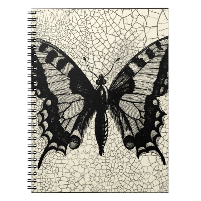 Carnet Papillon noir et blanc sur Arrière - plan fissuré (Devant)
