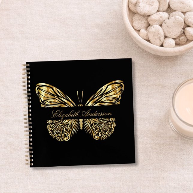 Carnet Papillon noir or élégant nom (Créateur téléchargé)