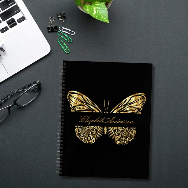 Carnet Papillon noir or élégant nom (Créateur téléchargé)
