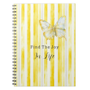 Carnet Papillon Rayures Blanches Jaune Citron Trouve Joie