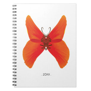 Carnet Papillon rouge orange avec votre nom