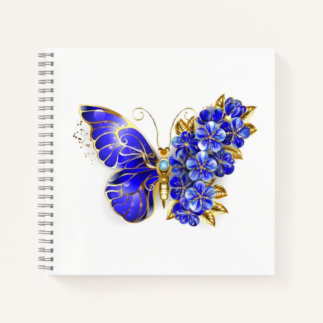 Carnet Papillon saphir à fleurs (Devant)