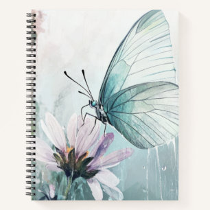 Carnet Papillon sarcelle menthe Fleur pastel doux