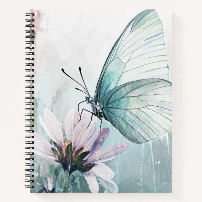 Carnet Papillon sarcelle menthe Fleur pastel doux (Devant)