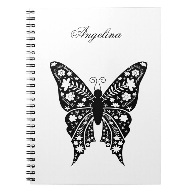 Carnet Papillon Simple Nom Noir et Blanc (Devant)