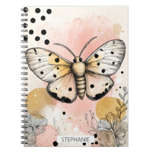 Carnet Papillon Tigre Tacheté Aquarelle Rose Or Art Boho