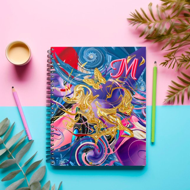 Carnet Papillon Tourbillon Monogramme Liquide Abstrait Or (Créateur téléchargé)
