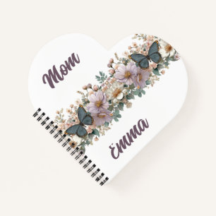 Carnet Papillon vert et floral vintage pour maman