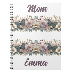 Carnet Papillon vert et floral vintage pour maman