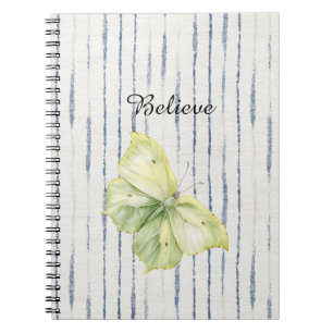 Carnet Papillon Vert Menthe Croire Bleu Rayures Blanches