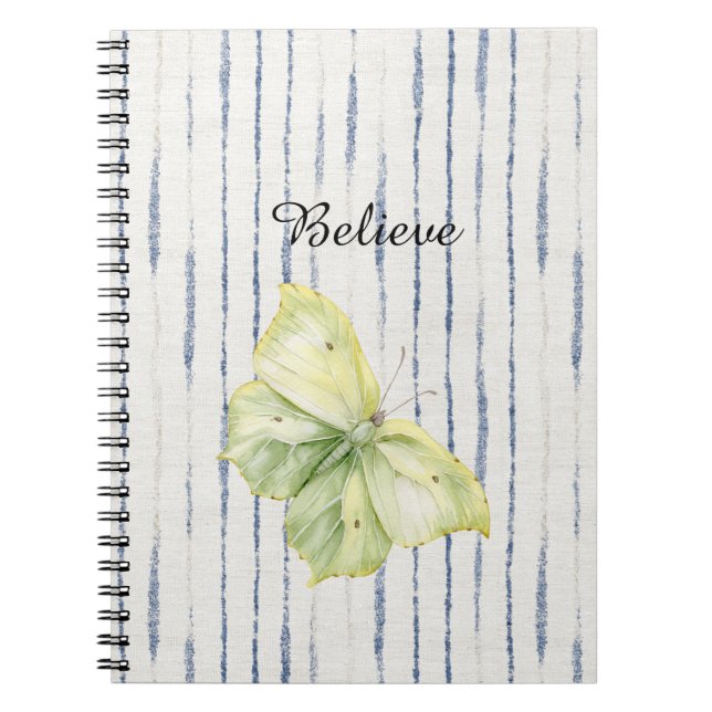 Carnet Papillon Vert Menthe Croire Bleu Rayures Blanches (Devant)