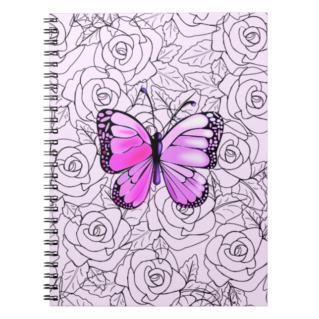 Carnet papillon violet avec Roses (Devant)
