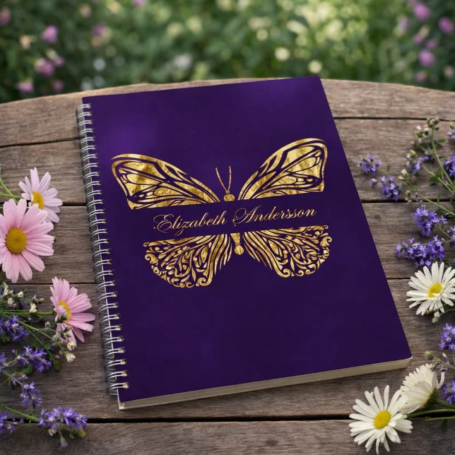 Carnet Papillon violet or élégant nom (Créateur téléchargé)