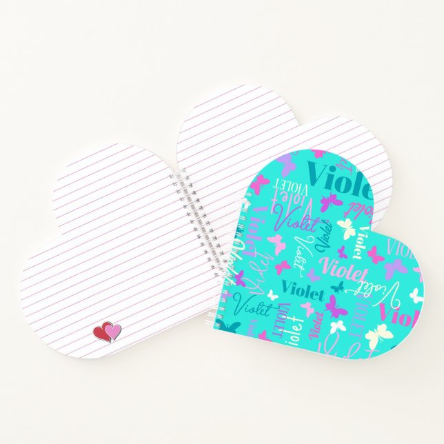 Carnet Papillons arc-en-ciel nom personnalisé aqua violet (Intérieur)