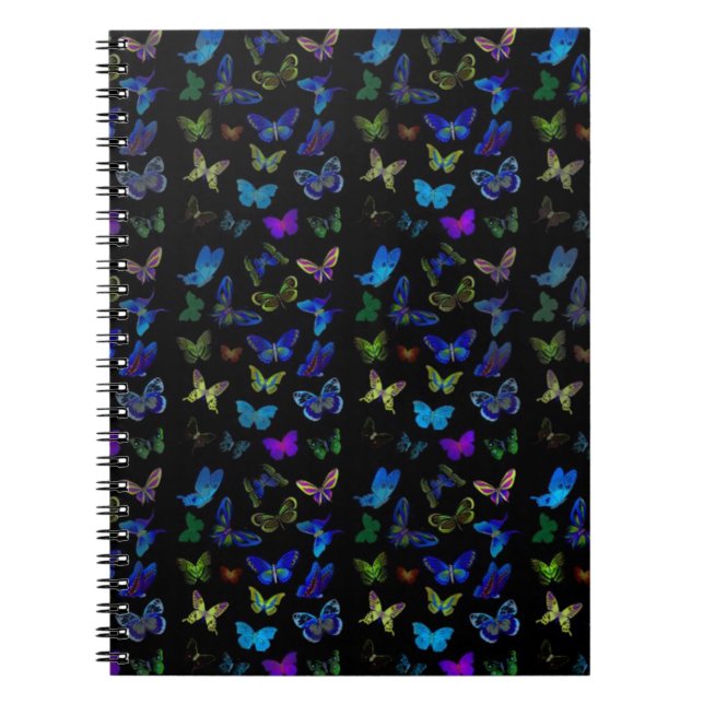 Carnet Papillons bleus sur fond noir (Devant)