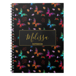 Carnet Papillons Colorés Élégants sur Fond Noir
