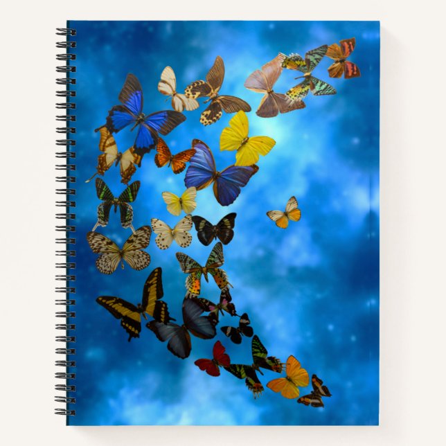Carnet Papillons colorés survolant les nuages bleus (Devant)
