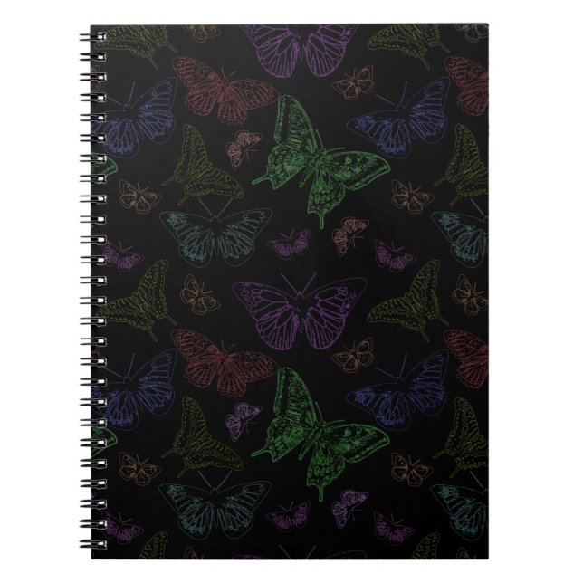 Carnet Papillons couleur noir et arc-en-ciel volants (Devant)