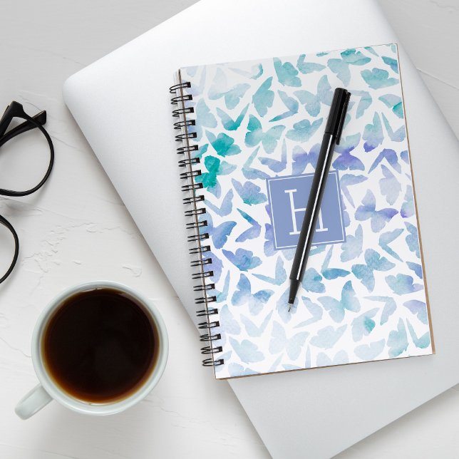 Carnet Papillons d'aquarelle Monogramme (Créateur téléchargé)